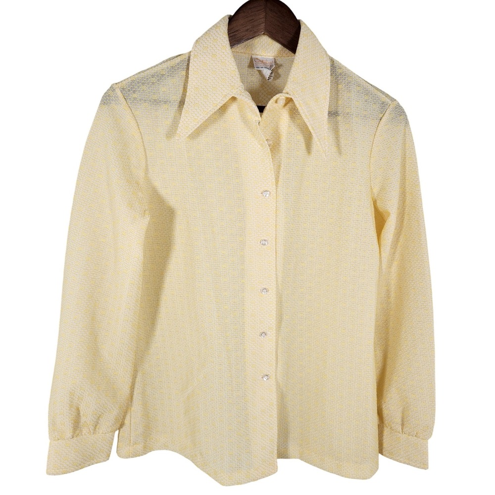Vintage 70s Catalina Sportswear Yellow Lace Textured Blouse‎ Size Large